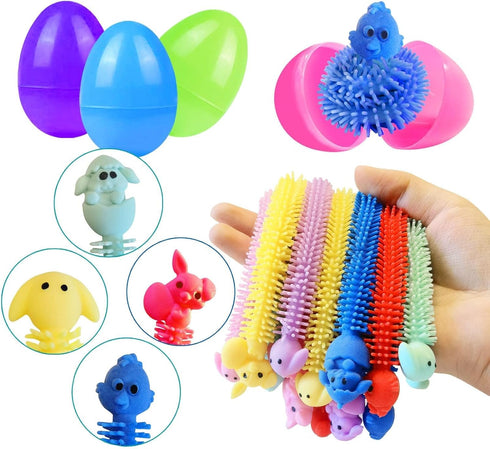 24 Pack Prefilled Easter Eggs with Bunny Stretchy Strings Sensory Fidget Toys Inside Great for Kids Aduts Toddlers