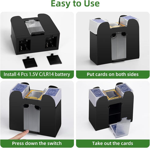 Automatic Card Shuffler for 1/2/4/6 Decks, Battery Operated Electric Shuffler for UNO, Casino Card Games, Home Use