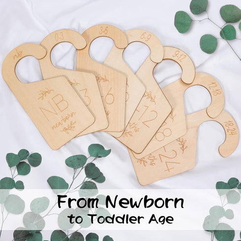 Closet Set 7 24 Baby Dividers for Clothes Organizer - of Adorable Wooden Double-Sided Baby Clothes Size Hanger