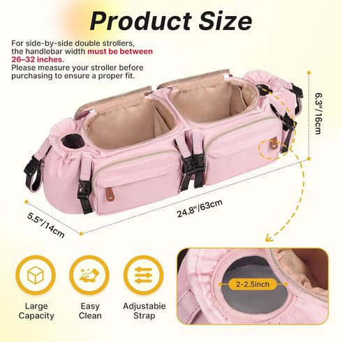 GT2, 2 Boomistry Double Stroller Organizer for Bob Duallie and Baby Jogger City Mini Double Stroller Caddy Organizers