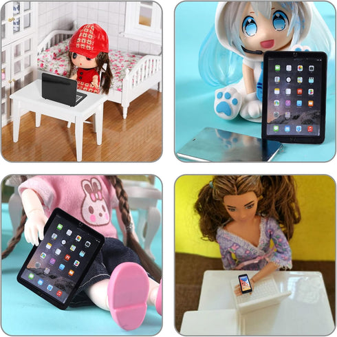 3Pcs Miniature Dollhouse Décor, 1:12 Metal Simulation Laptop Tablet Smart Phone, Mini- Dollhouse Miniatures Furniture Accessories, Doll House Miniatures Play Set (Black 3Pcs)