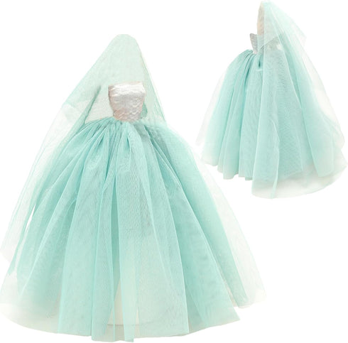 BARWA Light Blue Wedding Dress with Veil for 11.5 Inch Girl Doll, Evening Party Gown