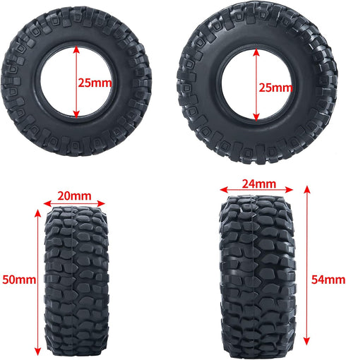 1.0 Crawler Tires, 4Pcs Rubber Wheel Tires for SCX24 Gladiator C10 JLU Deadbolt B17 1/24 RC Crawler Car (50mm)
