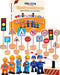 Wooden Traffic Signs & Community Helper Figures Toy Set Includes Police, City