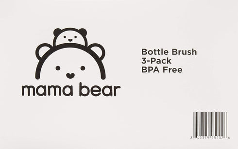 (Pack 3) Amazon Brand - Mama Bear Baby Bottle Brush with Nipple Cleaner and Suction Cup Stand, White