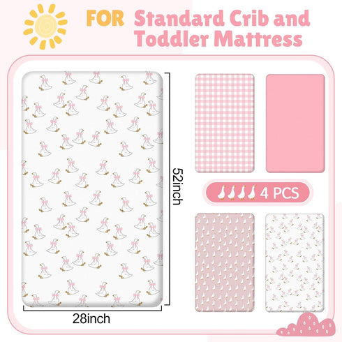 4 Pack 52" 28" Set, SmoothNovelty Silly Goose Crib Fitted Sheet for Boys Girls - x Fitted Baby Sheet with Goose