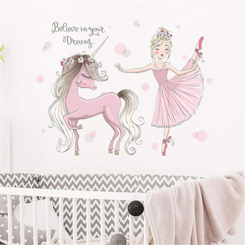 ROFARSO Cute Colorful Wall Stickers for Kids, Removable Decals for Nursery Baby Girls Bedroom Playroom (Ballet Girl