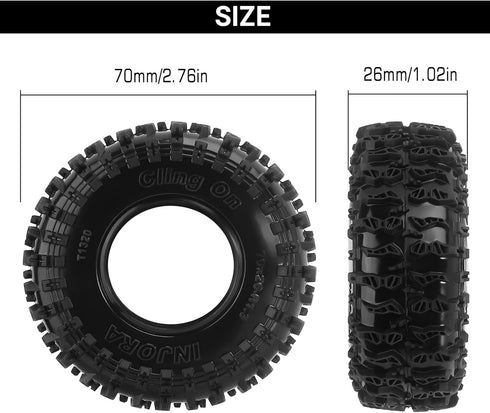 INJORA 1.3" Tires - S5 Cling On Tires 70 * 26mm for SCX24 TRX4M AX24 1/18 1/24 Micro Crawler