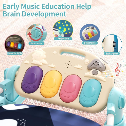 Tummy 5 Jovow Baby Gym with Musical Piano,Baby Play Mat Time Baby Activity Gym Mat with Infant Learning Sensory