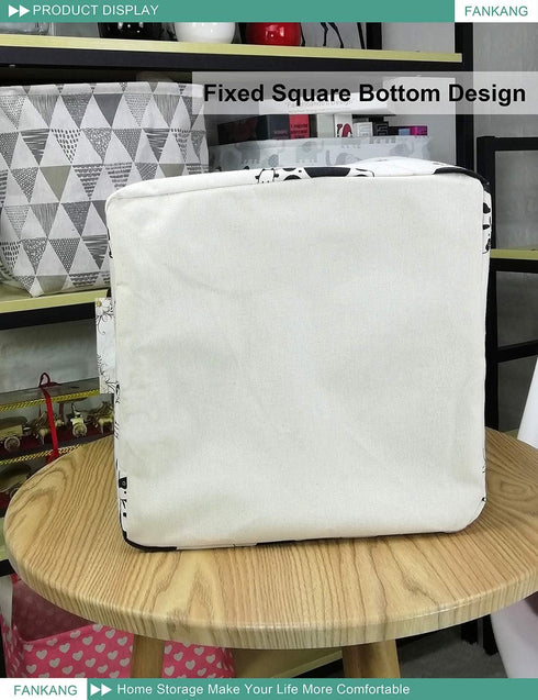 FANKANG Square Nursery Hamper Storage Bins - Foldable Canvas Laundry Basket with Waterproof PE Coating for Children