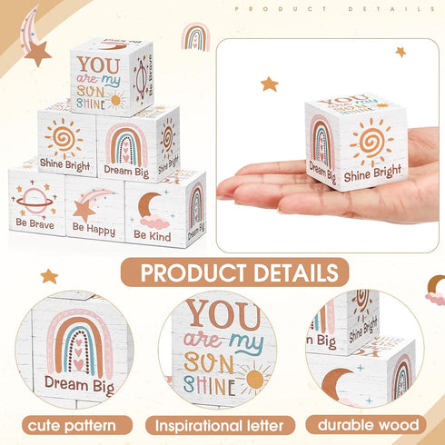Vertintong 6 1.6 Inch Pcs Inspirational Boho Rainbow Nursery Decor Baby Wooden Blocks Sun Clouds Butterfly Decor