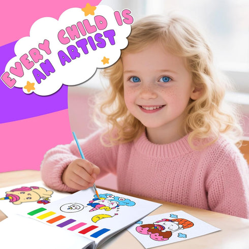 Sets 2 3-5 4-8, Fenmay Paint with Water Coloring Books for Kids, Mess Free Watercolor Paint with Premium Brushes, Arts