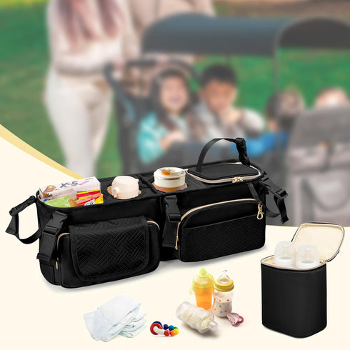 W4 Stroller Wagon Organizer Compatible with Wonderfold Wagon, Parent Console Caddy Wagon Accessories with Cup Holder