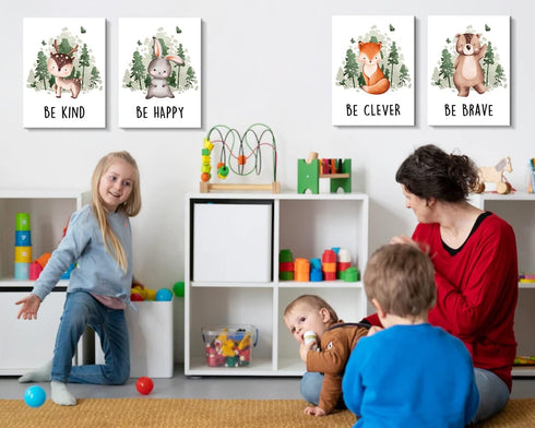4 Set Creoate Kids Room Decor Wall Art, Pieces Cute Animal Picture with Inspirational Quotes Canvas Print Artwork