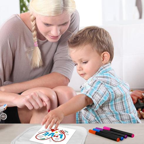 Jutom 38 Pcs DIY Baby Bibs Decorating Kit - 14 Bibs, 14 Stencils, 10 Fabric Markers for Shower Games