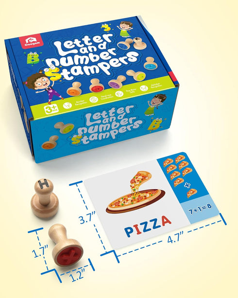 3 4 5 Coogam Wooden Alphabet Number Stamp Flashcard, ABC Spelling Letter Stampers and Mathematics Learning Number