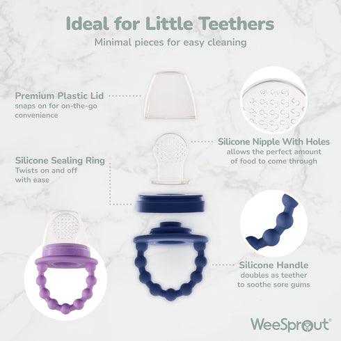 Set 2 WeeSprout Baby Food Feeder - Silicone Feeders & Reusable Freezer Tray with Lid - BPA-Free Fresh Fruit & Veggie