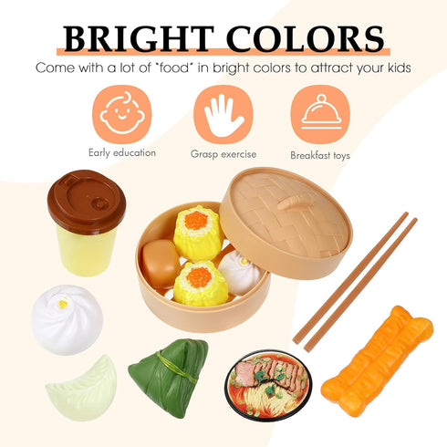 Chinese Breakfast Pretend Play Food Sets for Kids Kitchen - 2 Sets Mini Food Play Set for Dollhouse