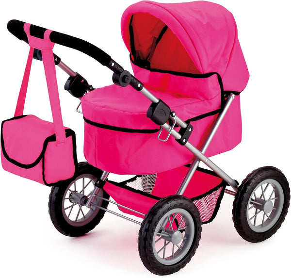 Bayer Design Trendy Pram for Dolls Up to 18" - Hot Pink, Includes Shoulder Bag, Adjustable Handle, Ages 3+