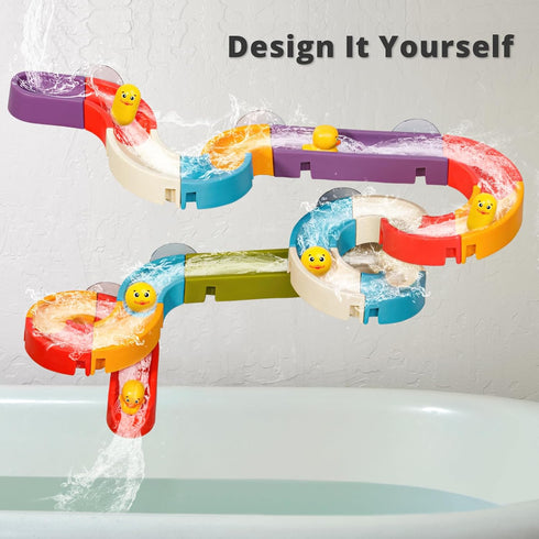 Duck Slide Bath Toys for Kids Ages 4-8, Wall Track Building Set for 3+ Year Olds, Fun DIY Kit for Bathtub