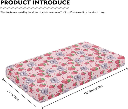 ZDCUSTOM 2 Packs Strawberry Koala Print Changing Pad Cover for Baby Boys Girls, Soft Polyester Fabric Diaper Chane