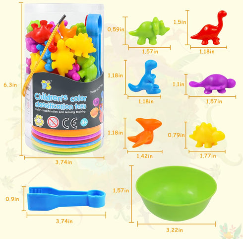RAEQKS Counting Sorting Dinosaur Toys Montessori Sensory Matching Toy with Bowls, Preschool Learning Activities