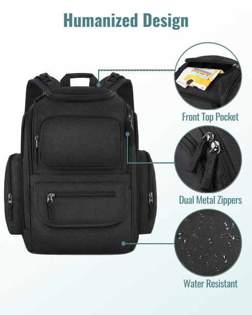 Backpack, Backpack 2 TravelBlack Mancro Diaper Bag Extra Large Capacity Baby Diaper with Insulated Pockets and Stroller