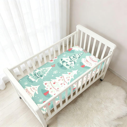 Bseiialft 52 28 Colorful Christmas Trees Snow Crib Sheets for Boys Girls Soft and Breathable Cotton Baby Sheets