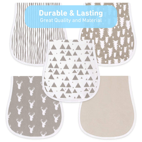 5 Pack Set, Burp Cloths for Baby Boys and Girls - Combed Cotton Baby Burp Extra Absorbent & Soft Burping Cloth, Burp
