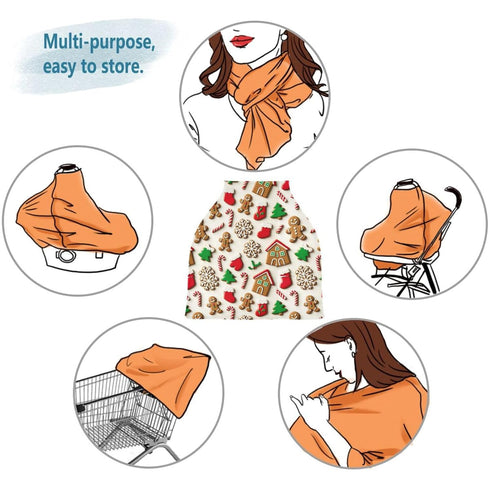 foixnub Baby Car Seat Canopy Covers Gingerbread Man Candy Cane Christmas Cookies Nursing Breastfeeding Cover Multi-use