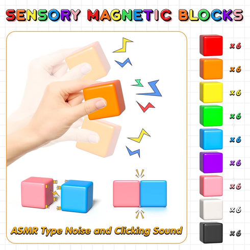 54 PCS Magnetic Blocks, Building Blocks for Toddlers 3+, Montessori STEM Educational Toys