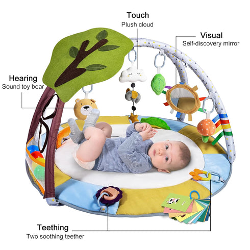 9 Lupantte Baby Gym Play Mat with Toys for Sensory and Motor Skill Development Language Discovery, Thicker Non-Slip