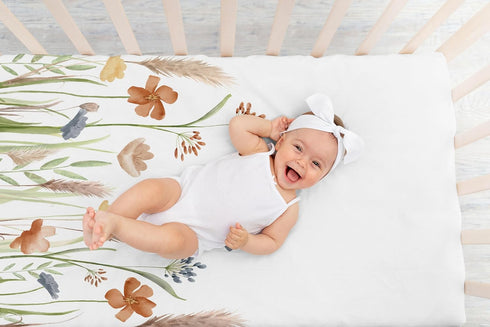 Sweet Jojo Designs Fitted Baby Crib Sheets (Multicolor Boho Floral) for Girls, Infant Nursery, Toddler Room - Standard
