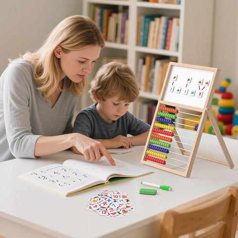 308 100 Counting Wooden Abacus for Kids Math - Double-Sided Blackboard Whiteboard for Toddlers with Magnetic Number
