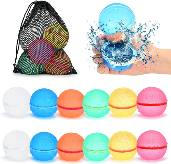 98K Reusable Water Balloons - 12Pcs with Mesh Bag, Self Sealing Silicone Ball for Summer Water Toy Games.