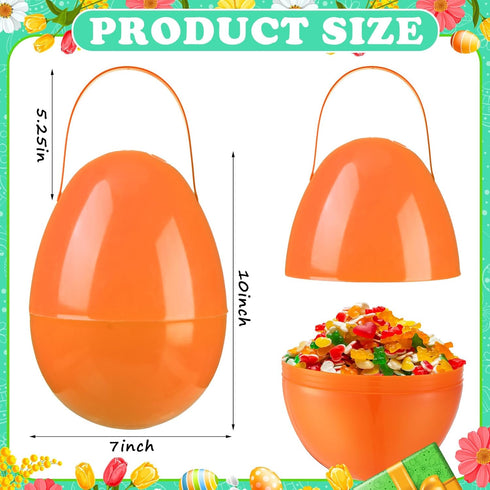6 10 Inch Funtery Pcs Jumbo Easter Eggs Plastic Giant Easter Eggs with Handles, Clear Large Baskets Fillable Big Bunny
