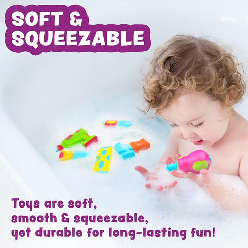 6 Pack Tub Works Tools Mold Free Bath Toys, | Sealed, No Hole Bath Toys Design Keeps Moisture Out | Soft, Squeezable