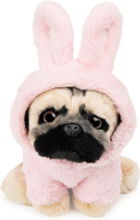 GUND Doug The Pug Fuzzy Pink Bunny Hoodie Doug Plush Stuffed Animal,