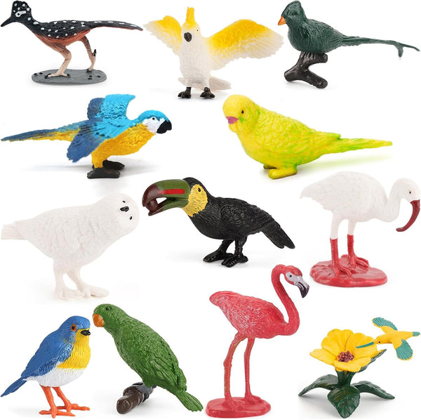 ONEST 13 Pieces Mini Bird Figurines Playset, Hand Painted Tiny Birds, Realistic Detailed Resin Bird Figures Toys