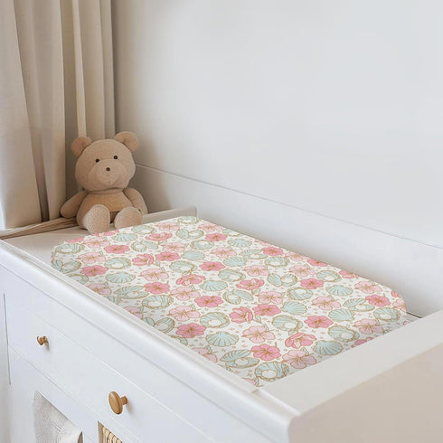 Summer 32''16'' Boho Mermaids Floral Changing Pad Covers for Baby Girls Boys Beach Seashells Conch Tropical Flowers