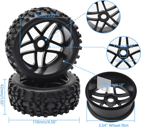 JIUWU High-Performance 4-Pack RC Off-Road 17mm Hex Wheels and Tires, 1/8 Scale RC Vehicle Durable Construction