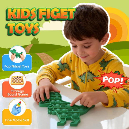 HILUDEER Pop Fidget Toys for Kids, Fidget Poppers Toys Sensory Squeeze Bubble Popping, Silicone Animal Dinosaur Toys