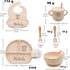 6pcs Set Y4) Personalized Name Food Grade Baby Feeding with Spoon, Fork,Silicone Suction Bowls,Cup,Plate,and bib BPA