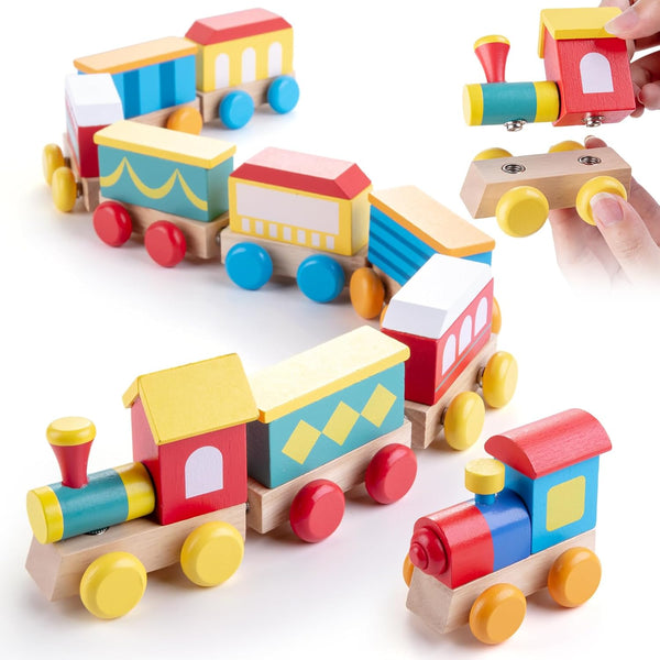 TIGERHU Wooden Train Set | Educational Building Toys with Snap-On Design, Eco-Friendly