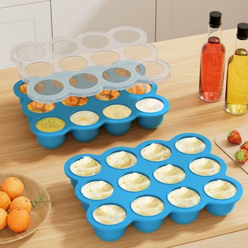 12 2.5oz Samuelworld Baby Food Storage Container, Portions x - BPA Free Silicone Freezer Tray with Clip-On Lid
