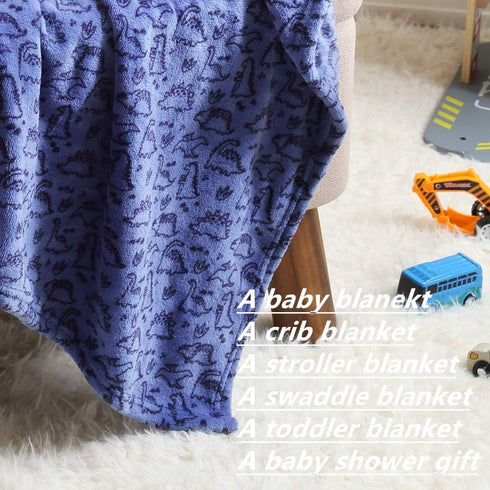 CREVENT 30"X40" Lightweight Fuzzy Plush Baby Blanket for Boys, Infant Toddler Newborn Crib Cot Stroller - Blue Dinosaur