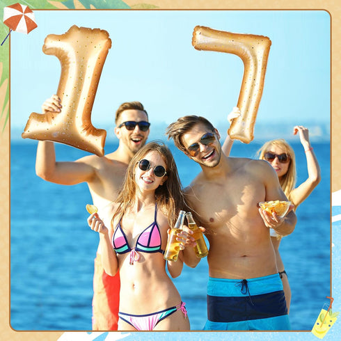 Number 0-9 Pool Float 20'' Gold - Large Inflatable Swimming Balloon for Summer Graduation Party Decoration (Number 7)