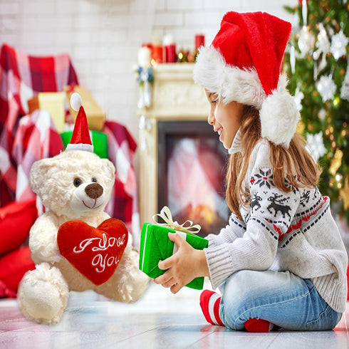 ''I Love You'' White Teddy Bear with Heart Plush Toy, Soft Stuffed Animal Gift for Mom Dad Anniversary