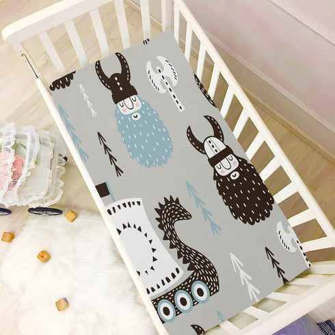 YEGAME 52 28 Inch Viking Boat Grey Fitted Crib Sheets for Unisex Baby, Soft and Breathable Portable Mini Stretchy Crib