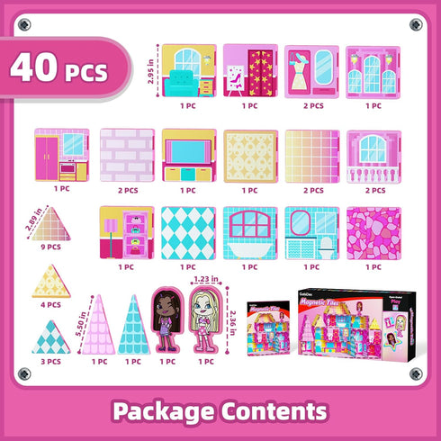 3+, 4-8 3+ GobiDex Princess Magnetic Doll House Building Toys for Girls Pink Magnet Tiles for Kids Ages STEM Sensory